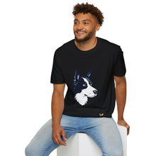Cargar imagen en el visor de la galería, Border Collie Portrait T-Shirt — Cute Black & White Dog Graphic Tee