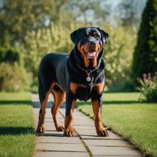 Cargar imagen en el visor de la galería, Rottweiler en pie en pasadera de jardin
